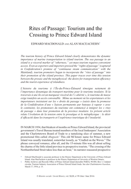 Rites of Passage: Tourism and the Crossing to Prince Edward Island