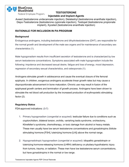 TESTOSTERONE Injectable and Implant Agents Aveed