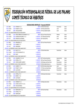 DESIGNACIONES ARBITRALES - Temporada 2020-2021 CLAVE 92564 CLUB a DORAMAS "A", C.D