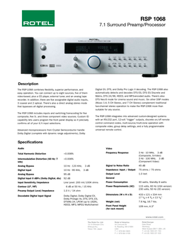 RSP 1068 7.1 Surround Preamp/Processor