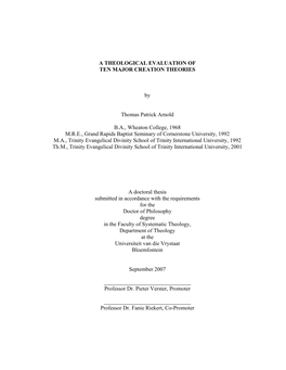 A Theological Evaluation of Ten Major Creation Theories