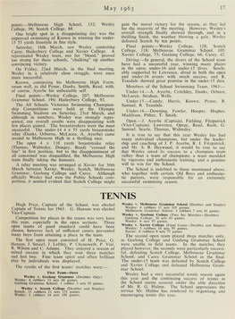 TENNIS Hugh Price, Captain of the School, Was Elected Wesley V