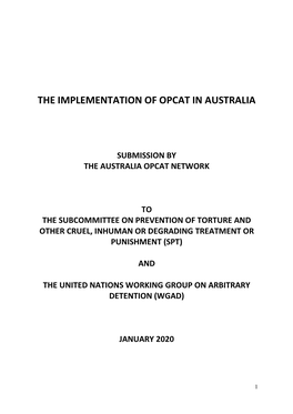 The Implementation of Opcat in Australia