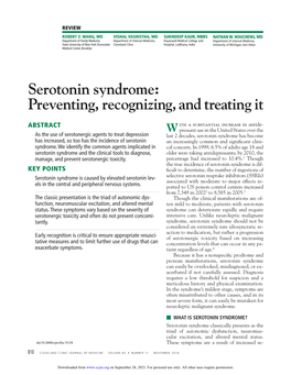 Serotonin Syndrome: Preventing, Recognizing, and Treating It