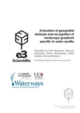 Evaluation of Geospatial Datasets and Recognition of Landscape Gradients Specific to Water Quality