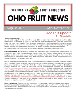 Tree Fruit Update By: Diane Miller 1) Honeycrisp Nutrition As We Enter August in This Earlier-Than-Usual 2017 Season, Honeycrisp Apple Is on the Radar