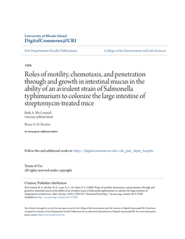 Roles of Motility, Chemotaxis, and Penetration Through and Growth in Intestinal Mucus in the Ability of an Avirulent Strain of S