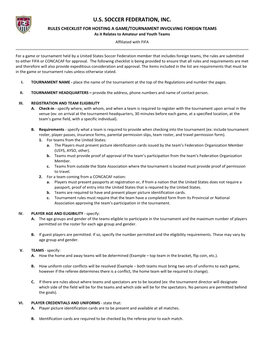 Rules Checklist for Hosting a Game Or Tournament Involving