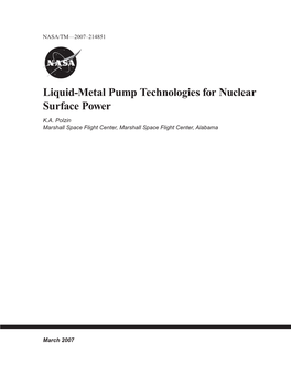 Liquid-Metal Pump Technologies for Nuclear Surface Power K.A