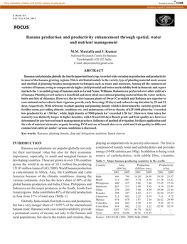 Banana Production and Productivity Enhancement Through Spatial, Water and Nutrient Management