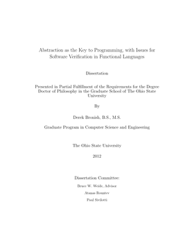 Abstraction As the Key to Programming, with Issues for Software Veriﬁcation in Functional Languages