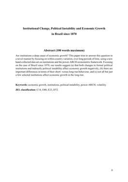 Institutional Change, Political Instability and Economic Growth in Brazil Since 1870 Abstract