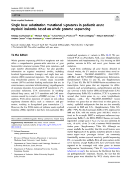 Single Base Substitution Mutational Signatures in Pediatric Acute Myeloid Leukemia Based on Whole Genome Sequencing