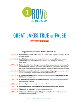 GREAT LAKES TRUE Or FALSE ANSWER KEY ANSWER KEY