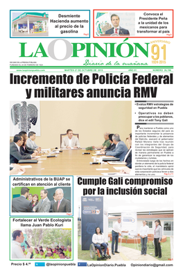 Incremento De Policía Federal Y Militares Anuncia