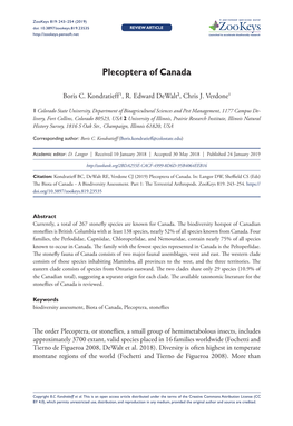 Plecoptera of Canada 243 Doi: 10.3897/Zookeys.819.23535 REVIEW ARTICLE Launched to Accelerate Biodiversity Research