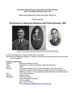 Conference on American Relations with China Records, 1925