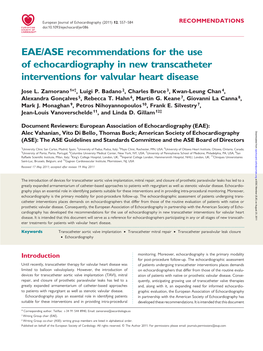 EAE/ASE Recommendations for the Use of Echocardiography in New Transcatheter Interventions for Valvular Heart Disease