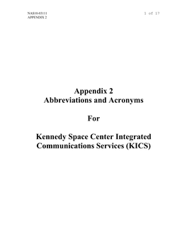 Appendix 2 Abbreviations and Acronyms for Kennedy Space