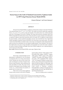 Storm Surge in the Gulf of Thailand Generated by Typhoon Linda in 1997 Using Princeton Ocean Model (POM)