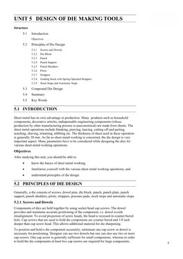 UNIT 5 DESIGN of DIE MAKING TOOLS Die Making Tools