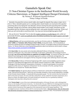 Gamaliels Speak Out: 21 Non-Christian Figures in the Intellectual World Severely Criticize Darwinism, Or Support Intelligent Design/Christianity by Thomas E