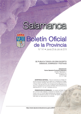 BOLETÍN OFICIAL DE LA PROVINCIA DE SALAMANCA D.L.: S 1-1958 N.º 141 • Jueves 25 De Julio De 2019
