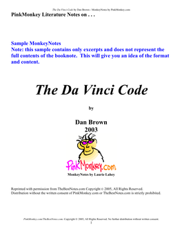 The Da Vinci Code by Dan Brown - Monkeynotes by Pinkmonkey.Com Pinkmonkey Literature Notes On