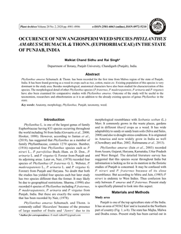 Occurence of New Angiosperm Weed Species Phyllanthus Amarus Schumach