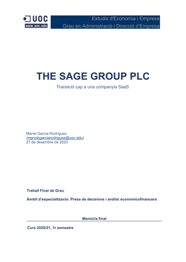 The Sage Group PLC, Transició Cap a Una Companyia Saas