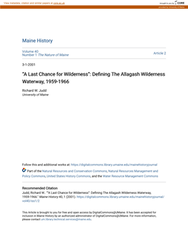 Defining the Allagash Wilderness Waterway, 1959-1966