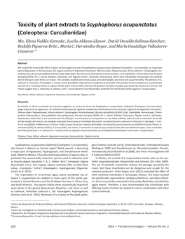 Toxicity of Plant Extracts to Scyphophorus Acupunctatus (Coleoptera: Curculionidae) Ma