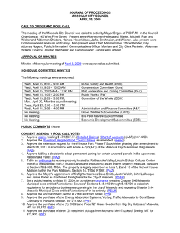 Journal of Proceedings Missoula City Council April 13, 2009