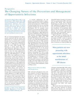 The Changing Nature of the Prevention and Management of Opportunistic Infections