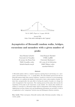 Asymptotics of Bernoulli Random Walks, Bridges, Excursions and Meanders with a Given Number of Peaks