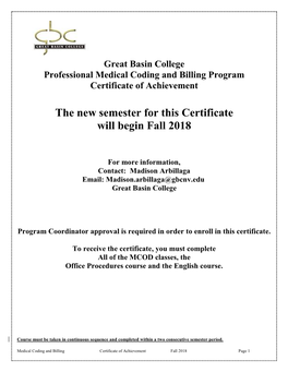 Medical Coding and Billing Program Certificate of Achievement