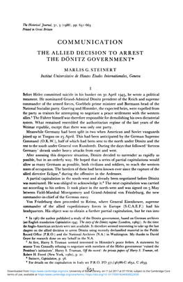 The Allied Decision to Arrest the Dönitz Government