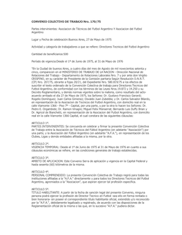 CONVENIO COLECTIVO DE TRABAJO Nro. 170/75 Partes Intervinientes: Asociacion De Técnicos Del Futbol Argentino Y Asociacion Del F