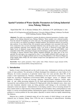 Spatial Variation of Water Quality Parameters in Gebeng Industrial Area, Pahang, Malaysia