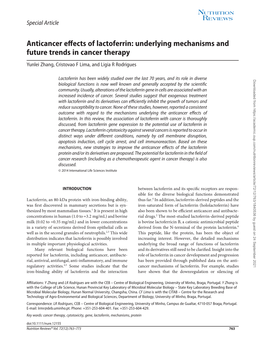 Anticancer Effects of Lactoferrin: Underlying Mechanisms and Future Trends in Cancer Therapy