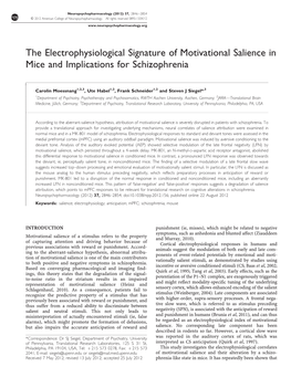 The Electrophysiological Signature of Motivational Salience in Mice and Implications for Schizophrenia