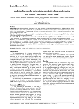 Analysis of the Vascular Pattern in the Superficial Palmar Arch Formation