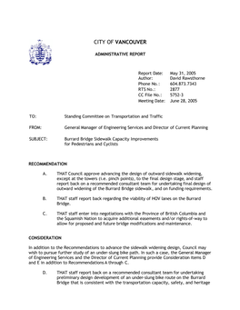 Burrard Bridge Sidewalk Capacity Improvements for Pedestrians and Cyclists