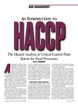 The Hazard Analysis & Critical Control Point System for Food Processors