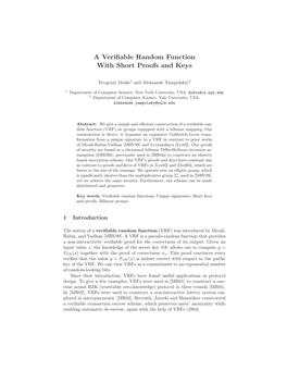 A Verifiable Random Function with Short Proofs and Keys