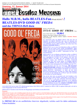 Hallo M.B.M., Hallo BEATLES-Fan(Werde M.B.M.*) ! BEATLES-DVD GOOD OL' FREDA