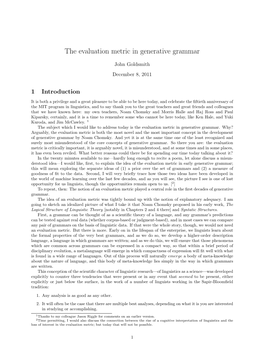 The Evaluation Metric in Generative Grammar