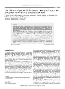 Distribution of Genital Mollicutes in the Vaginal Ecosystem of Women With