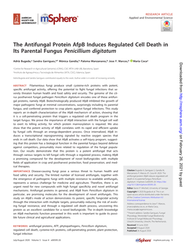 The Antifungal Protein Afpb Induces Regulated Cell Death in Its Parental Fungus Penicillium Digitatum