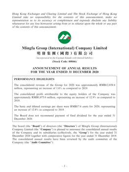 Mingfa Group (International) Company Limited 明發集團（國際）有限公司 (Incorporated in the Cayman Islands with Limited Liability) (Stock Code: 00846)